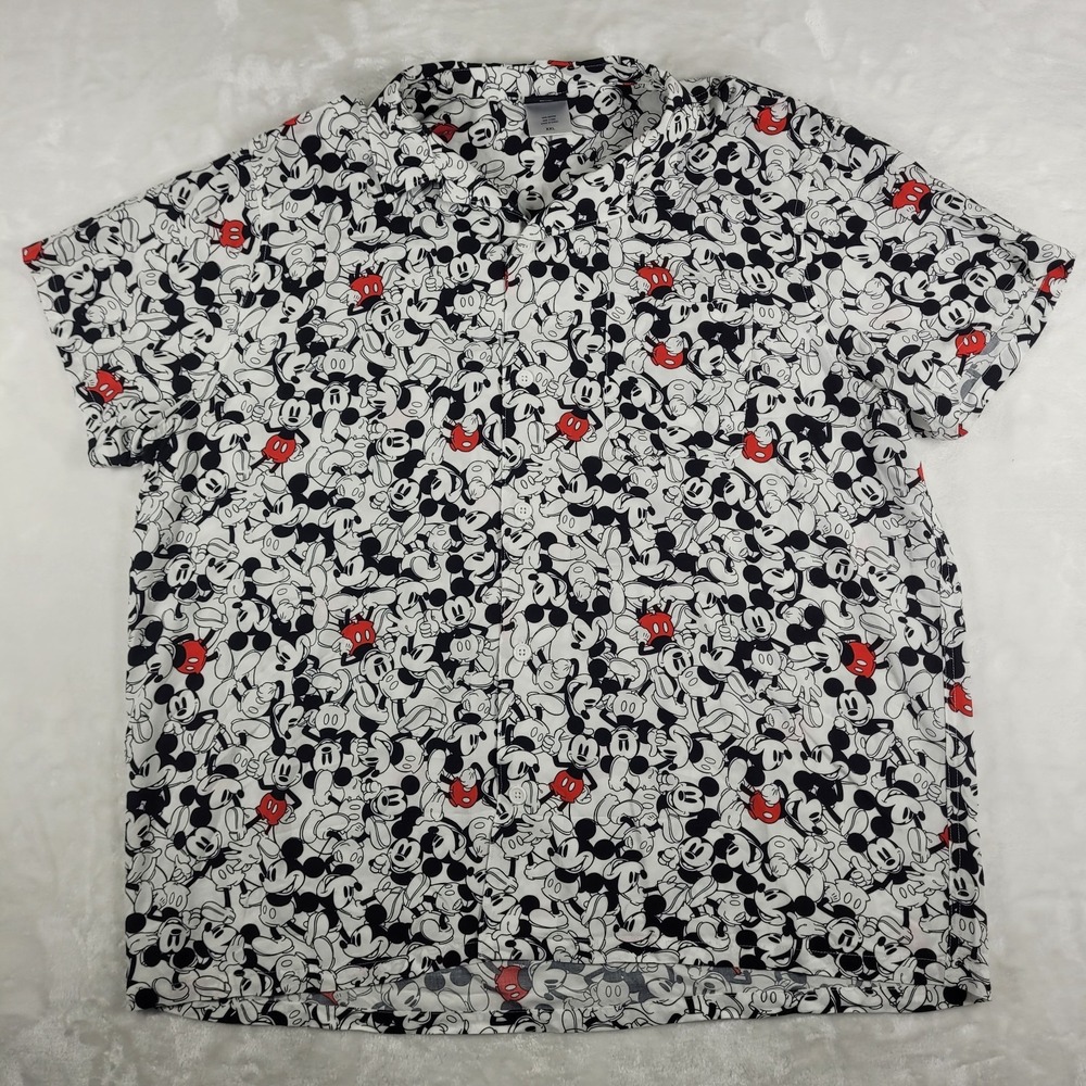 Disney Button Up Shirt Men's 2XL Mickey Mouse All Over Print AOP Magic Kingdom